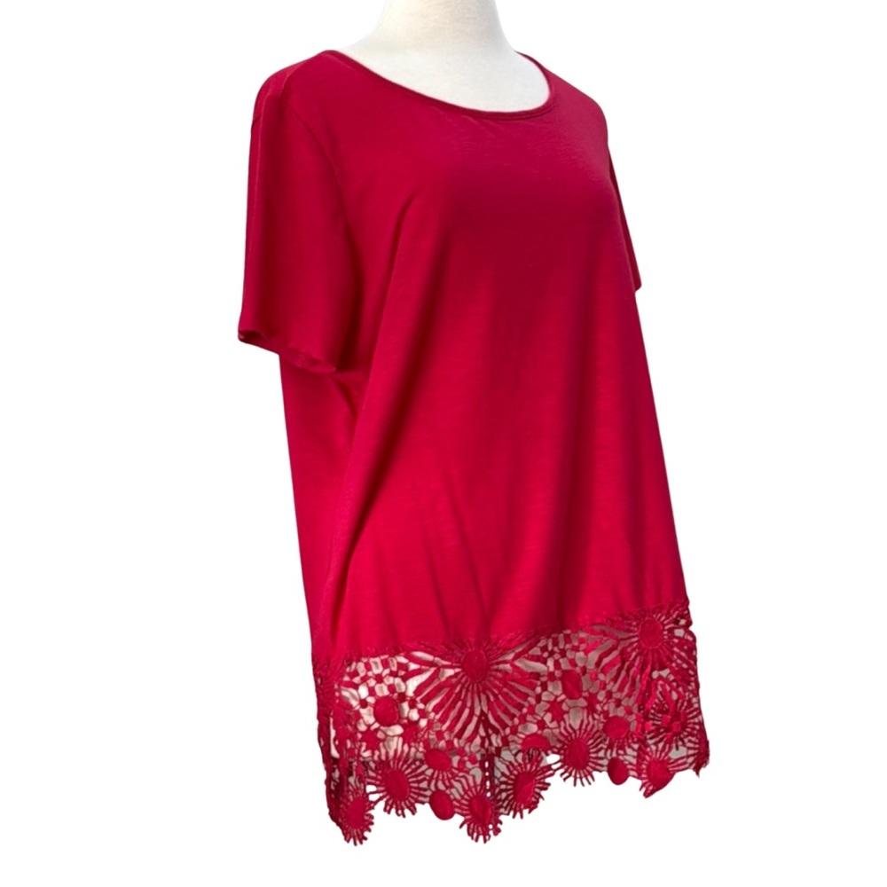 Lane Bryant Red Tee shirt Tunic with Lace Laser-cut Fringe